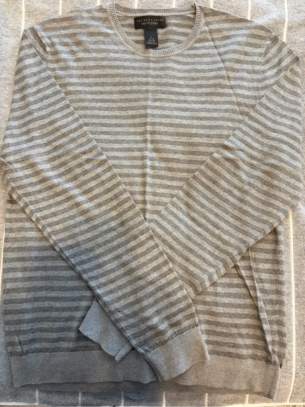 Bloomingdale's Gray Striped Crewneck Sweater